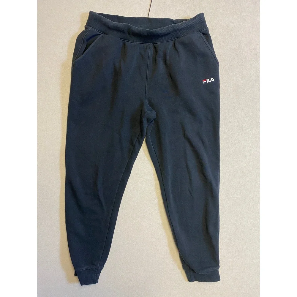 Fila Mens Black Fleece Jogger Sweatpants Size Large Tapered Logo Sweats